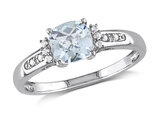 4/5 Carat (ctw) Clear Aquamarine Ring in Sterling Silver with Accent Diamonds