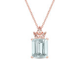 6.35 Carat (ctw) Ice Aquamarine and Morganite Pendant Necklace in Rose Sterling Silver with Chain
