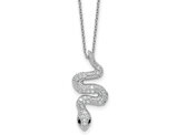 Sterling Silver Snake Pendant Necklace with Black and White Synthetic Cubic Zirconia and Chain