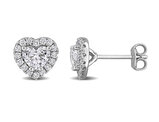 1.38 Carat (ctw VS1-VS2) Lab-Grown Diamond Heart Halo Stud Earrings Sterling Silver