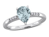 7/8 Carat (ctw) Aquamarine Engagement Ring 14K White Gold with Diamonds