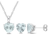 4.50 Carat (ctw) Aquamarine Heart Stud Earrings and Pendant Set Sterling Silver