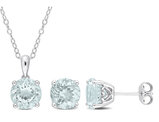 4.95 Carat (ctw) Aquamarine Stud Earrings and Pendant Set Sterling Silver