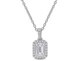 1.00 Carat (ctw VS1-VS2) Lab-Grown Diamond Emerald-Cut Halo Pendant Necklace Sterling Silver with Chain