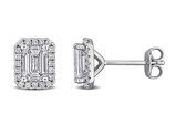 1.98 Carat (ctw VS1-VS2) Lab-Grown Emerald-Cut Diamond Halo Stud Earrings Sterling Silver