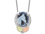 Horse Head Cemeo Pendant Necklace in Sterling Silver with Chain 
