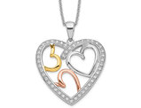Sterling Silver - Bond of Love - Heart Pendant Necklace with Synthetic Cubic Zirconias