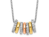 Tri-Colored Sterling Silver Multi-Circle Pendant Necklace with Synthetic Cubic Zirconias