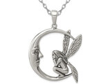Moon and Fairy Pendant Necklace in Sterling Silver with Chain
