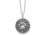 Antiqued Sterling Silver Paw Print Ash Holder Pendant Necklace with Chain
