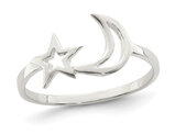Sterling Silver Polished Moon And Star Ring