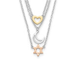 Sterling Silver Heart, Moon, and Star Strand Necklace (16 inches)