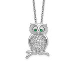 Sterling Silver Owl Pendant Necklace with Chain and Synthetic Cubic Zirconias