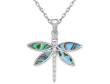 Sterling Silver Dragonfly Abalone Pendant Necklace with Chain