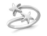 Sterling Silver Polished Adjustable Double Star Ring