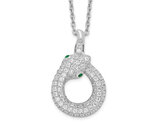 Sterling Silver Snake Pendant Necklace with Green and White Synthetic Cubic Zirconia and Chain