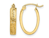 10K Yellow Gold Diamond Cut Oval Hoop Earrings