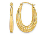 10K Yellow Gold Textured Oval Hoop Earrings