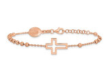 Rose Plated Sterling Silver Rosary Cross Bracelet (7 Inches)