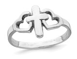 Sterling Silver Polished Hearts and Cross Ring