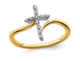 14K White and Yellow Gold Cross Ring with Accent Diamond