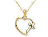 14K Yellow Gold Enamel Cross Heart Pendant Necklace with Chain