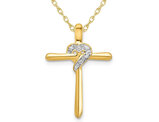 10K Yellow Gold Heart Cross Pendant Necklace with Chain and Diamond Accent