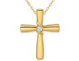 14K Yellow Gold  Cross Pendant Necklace with Chain and Diamond