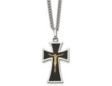 Mens Stainless Steel Black Enamel Crucifix Cross Pendant Necklace with Chain (24 Inches)