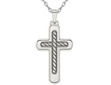 Sterling Silver Antiqued and Polished Cross Pendant Necklace with Chain