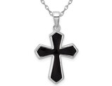 Sterling Silver Black Enamel Cross Pendant Necklace with Chain