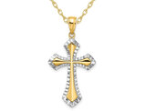 10K Yellow and White Reversible Gold Cross Pendant Necklace with Chain
