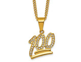 Yellow Plated Stainless Steel 100 Charm Pendant Necklace with Crystal and Chain (24 Inch) 
