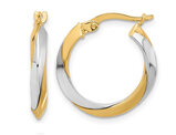 14K Yellow and White Gold Polished Twisted Hoop Earrings