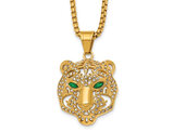 Yellow Plated Stainless Steel Tigers Pendant Necklace with Chain (24 Inches)