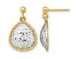 14K Yellow and White Gold Diamond-Cut Teardrop Dangle Earrings