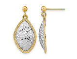 14K Yellow and White Gold Diamond-Cut Teardrop Dangle Earrings