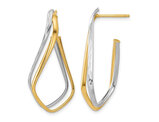 14K Yellow and White Gold Twisted J-Hoop Earrings