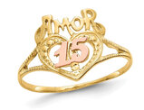 14K Yellow Gold Quinceanera AMOR 15 Heart Ring (Size 7)