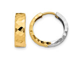 14K Yellow and White Gold Textured Hoop Huggy Earrings