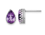 1.60 Carat (ctw) Pear Cut Amethyst Solitaire Earrings in Sterling Silver (10mm)