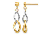 14K Gold White and Yellow Interlocking Dangle Circles Post Earrings