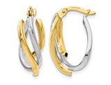 10K Yellow and White Gold Polished Twisted Hoop Earrings