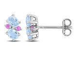 1.10 Carat (ctw) Sky Topaz and Pink Sapphire Cluster Drop Earrings Sterling Silver