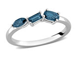 7/10 Carat (ctw) London Blue Topaz Three Stone Band Ring in Sterling Silver