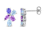 1.70 Carat (ctw) BlueTopaz, Tanzanite and Amethyst Earrings Sterling Silver