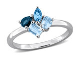 4/5 Carat (ctw) London and Sky Blue Topaz Cluster Ring Sterling Silver