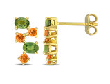1.02 Carat (ctw) Green and Orange Sapphire Dangle Earrings Yellow Sterling Silver