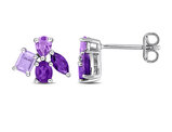 1.34 Carat (ctw) Rose-De-France and African-Amethyst Floral Earrings Sterling Silver