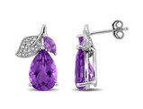 6.50 Carat (ctw) Amethyst, Rose-De-France and White Topaz Drop Vine Earrings Sterling Silver